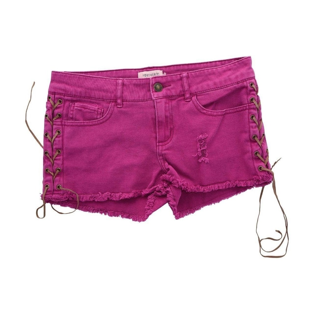 Vintage Y2K Forever 21 Magenta Hot Pink Lace-Up Sides Cutoff Shorts Size 27
